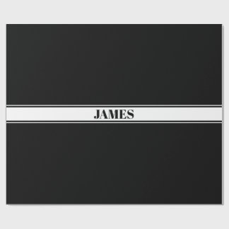 Black & White Custom Name Stripe Wrapping Paper