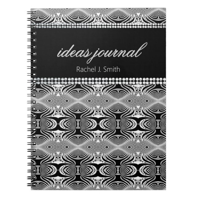 Black White Custom Name Trippy Ideas Notebook (Front)