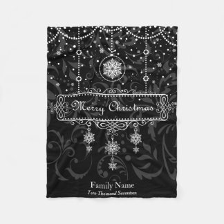 Black & White Custom Name/Year Christmas Blanket