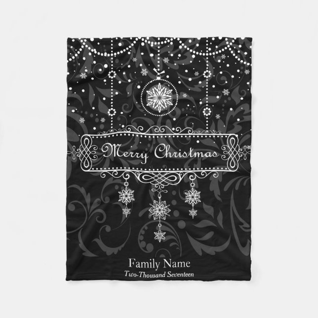 Black & White Custom Name/Year Christmas Blanket (Front)