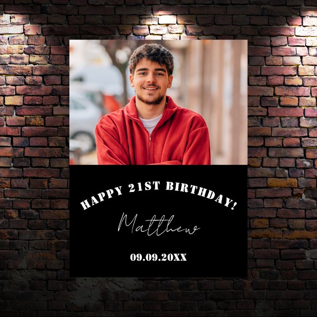 Black white custom photo birthday party welcome poster (Creator Uploaded)