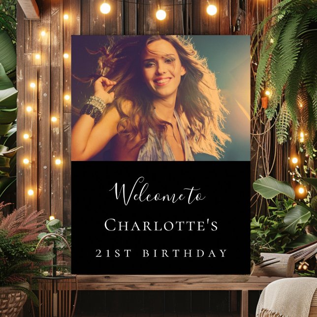 Black white custom photo birthday welcome poster (Creator Uploaded)