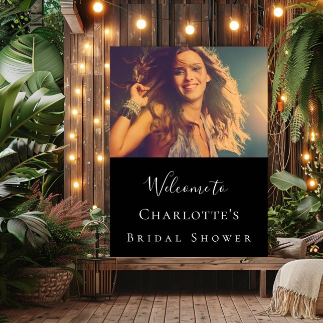 Black white custom photo bridal shower welcome poster (Creator Uploaded)