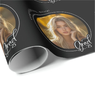 Black White Custom Photo Modern Grad Graduation Wrapping Paper