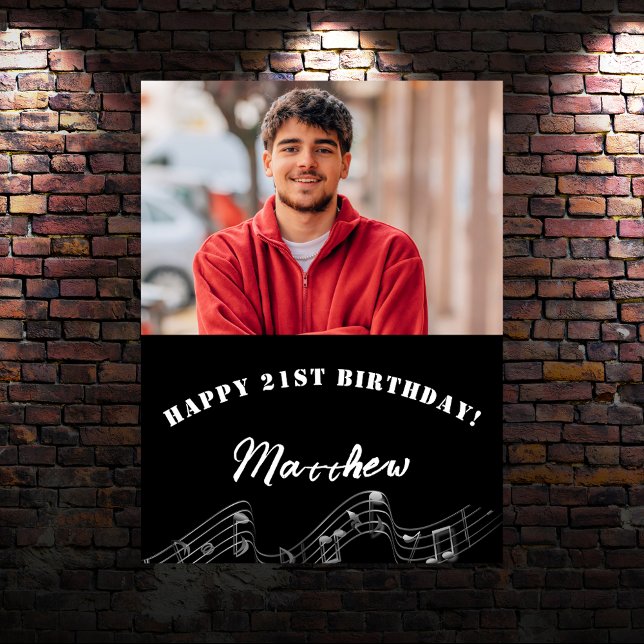 Black white custom photo music birthday welcome poster (Creator Uploaded)