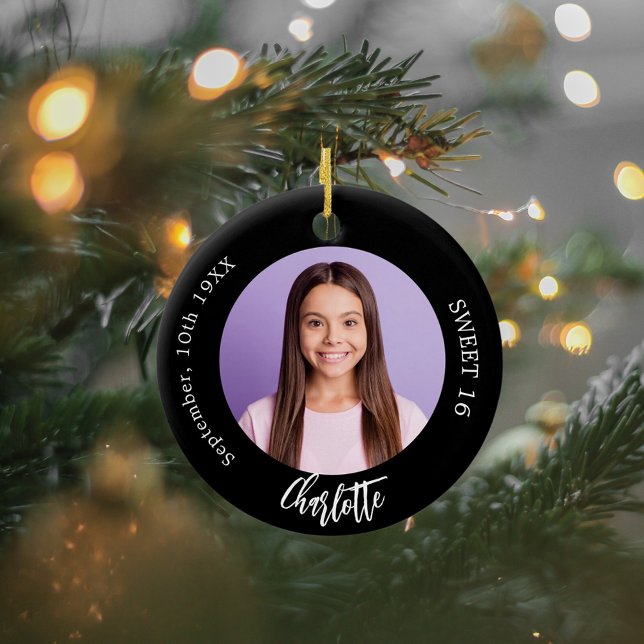 Black white custom photo Sweet 16 Ceramic Ornament (Creator Uploaded)