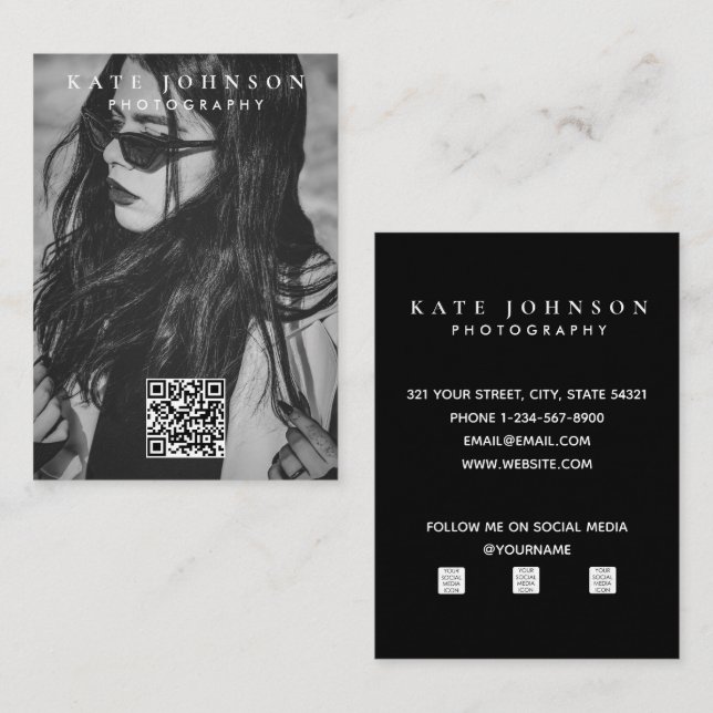 Black & White Custom Photo Template Business Card (Front/Back)