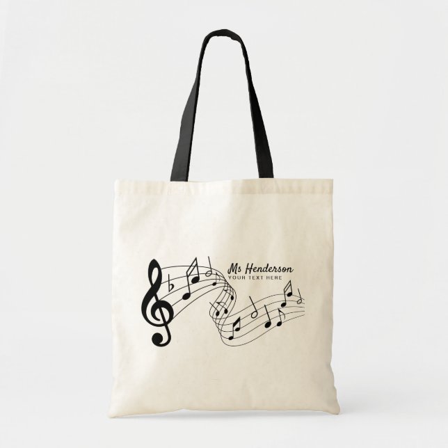 Black & White Custom Text Music Teacher/Student Tote Bag (Front)