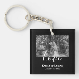 Black White Custom Wedding Photo Simple Elegant Key Ring
