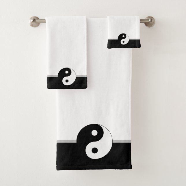 Black & White Custom Yin Yang Bath Towel Set (Insitu)