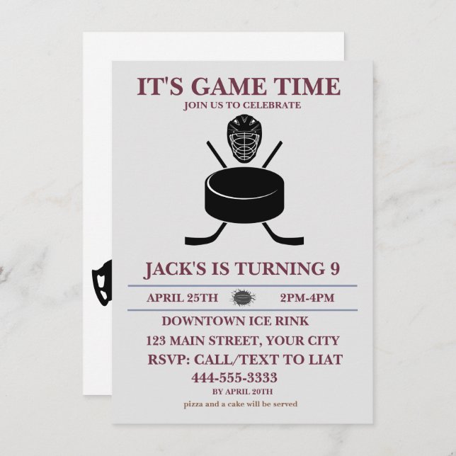 black&white Customise Ice Hockey Birthday Theme  Invitation (Front/Back)