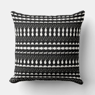 Black White Cute Animals Pattern Cushion