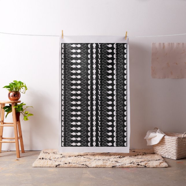 Black White Cute Animals Pattern Fabric (In Situ)