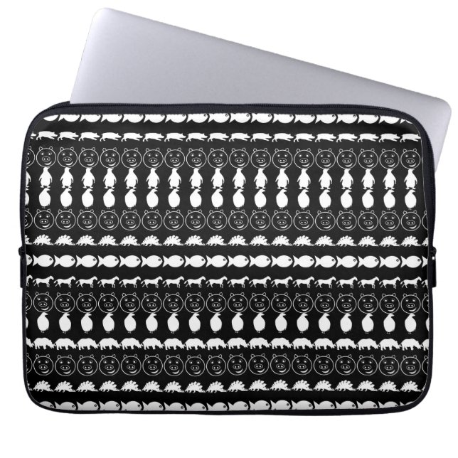 Black White Cute Animals Pattern Laptop Sleeve (Front)