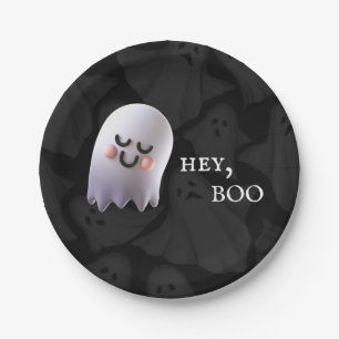 Black & White Cute Boo Halloween  Paper Plate