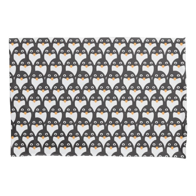 Black White Cute Cartoon Penguin Pattern Pillowcase (Front)