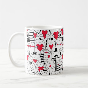 Black White Cute Cat Red Heart Coffee Mug