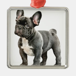 BLACK & WHITE CUTE FRENCH BULLDOG DOG METAL ORNAMENT