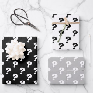 Black & White Cute Gift Wrapper (Question Mark) Wrapping Paper Sheet