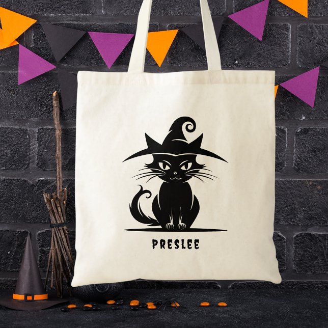 Black & White Cute Halloween Black Cat Kids Tote Bag (Creator Uploaded)