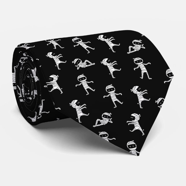 Black white Cute mummy seamless pattern Tie (Rolled)