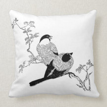 Black & White Cute Outdoor Pillows - Bird Couple