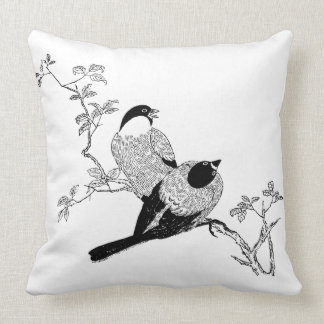 Black & White Cute Outdoor Pillows - Bird Couple