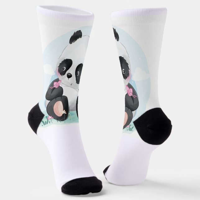 Black & White Cute Panda Socks (Angled)