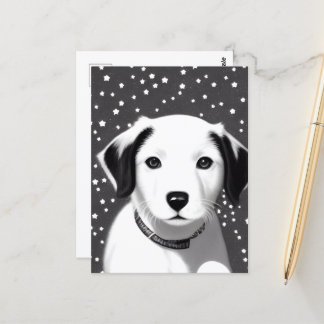 Black & White Cute Retro Puppy Postcard