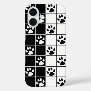 Black White Cute Windowpane Paw Plaid iPhone 16 Case