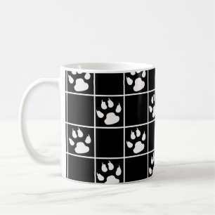 Black White Cute Windowpane Paw Plaid Coffee Mug
