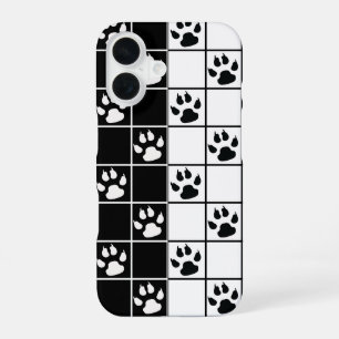 Black White Cute Windowpane Paw Plaid iPhone 16 Case