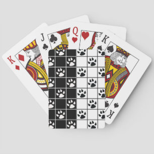 Black White Cute Windowpane Paw Plaid Playing Cards