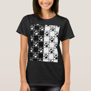 Black White Cute Windowpane Paw Plaid T-Shirt
