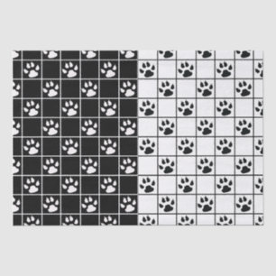 Black White Cute Windowpane Paw Plaid Tissue Paper