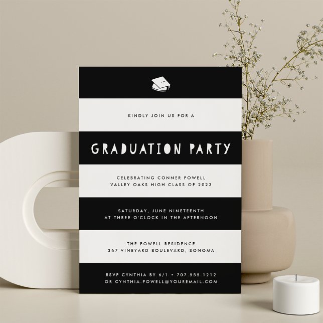 Black & White Cutout Stripe Graduation Party Invitation (Creator Uploaded)