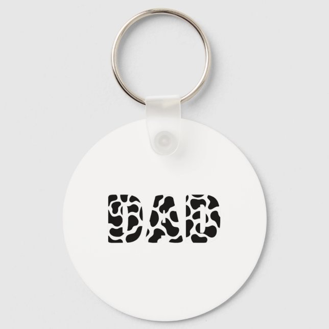 Black White Dad Cow Print Cowboy Animal Pattern Fa Key Ring (Front)