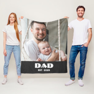 Black White Dad Established Bold Photo Fleece Blanket