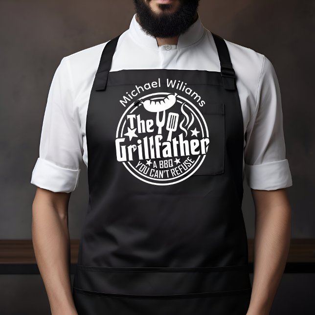 Black White Dad Personalised BBQ Grillfather Apron (Creator Uploaded)