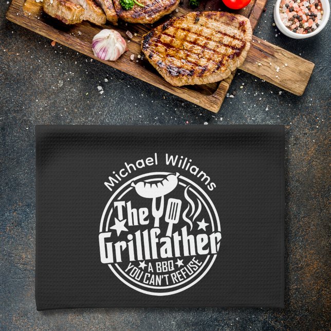 Black White Dad Personalised BBQ Grillfather Tea Towel (Creator Uploaded)