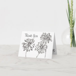 Black White Daisy Bouquet Thank You Card