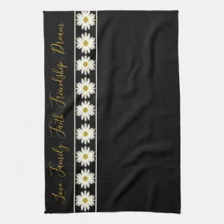 Black White Daisy Designed Tea Towel