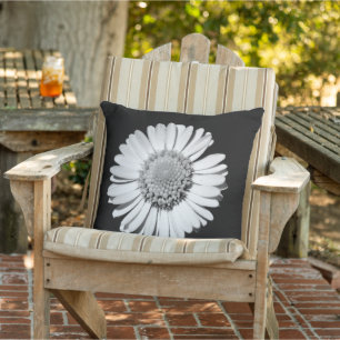 Black White Daisy Floral Art Botanical Photography Cushion