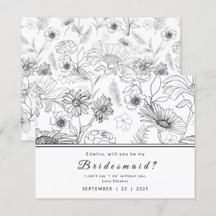 Black & white daisy flower design Be my Bridesmaid Invitation