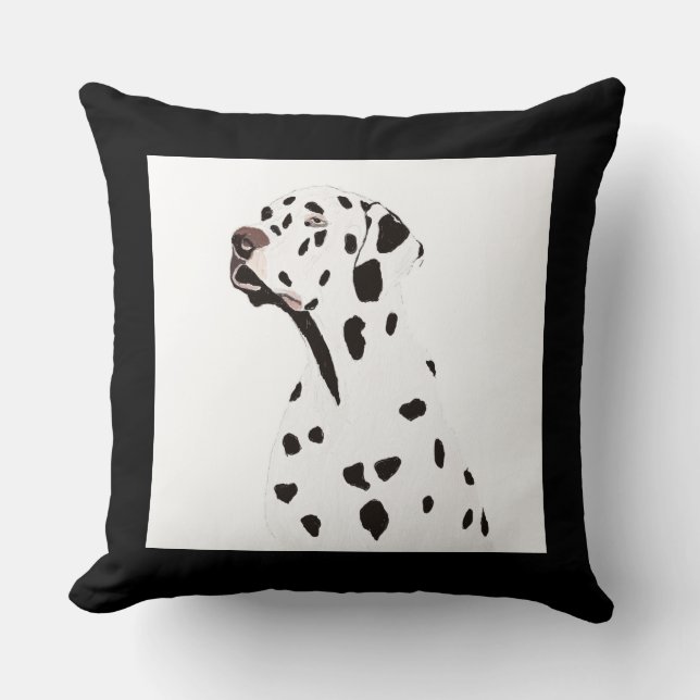 Black/White Dalmatian Dog Illustration Cushion (Front)
