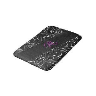 Black white damascus abstract pattern Monogram Bath Mat