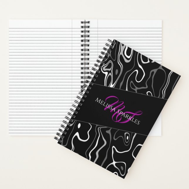 Black white damascus abstract pattern Monogram Notebook (Inside)