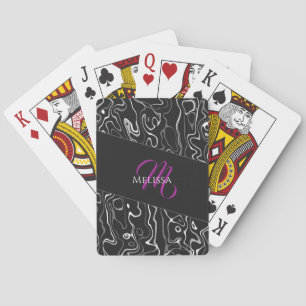 Black white damascus abstract pattern Monogram Playing Cards