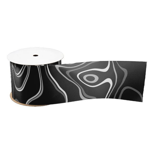 Black white damascus abstract swirls cool pattern satin ribbon (Spool)
