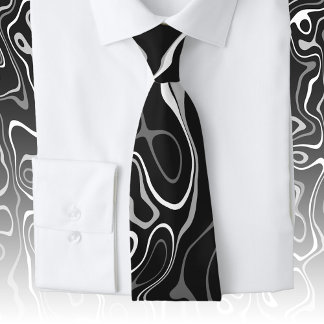 Black white damascus abstract swirls cool pattern tie